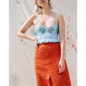 House of Sunny Palma Crochet Knit Halter Ruffle Tank Top Size 10